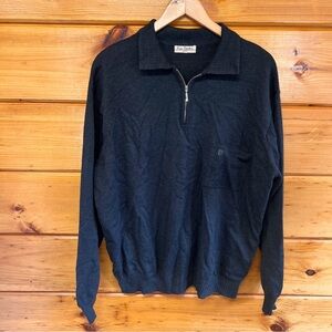 VTG Pierre Cardin Dark Gray Long Sleeve Half Zip Wool Blend Sweater XL Pocket